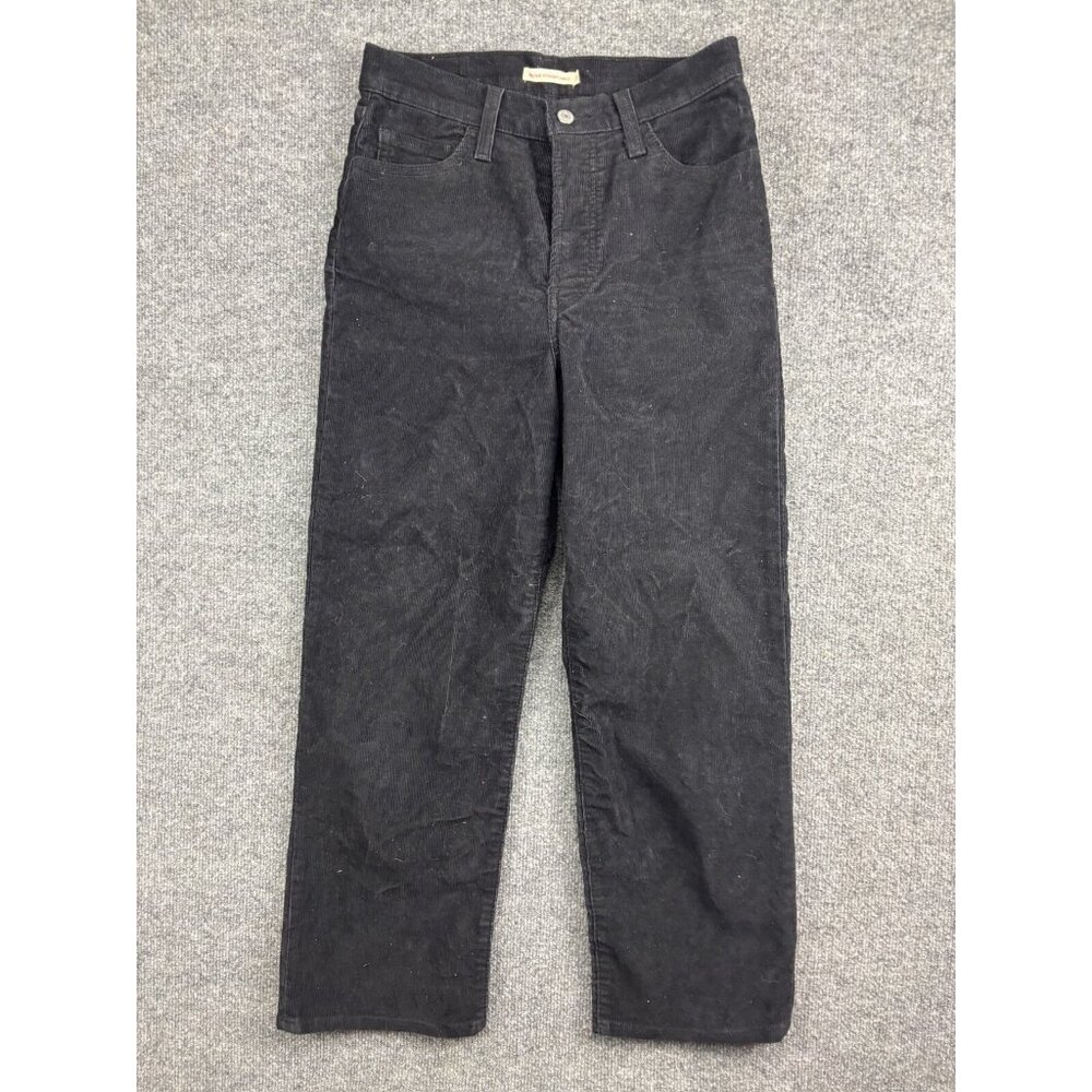 Levi's Ribcage Straight Ankle Pants Women's 28 Black Corduroy Button Fly Stretch